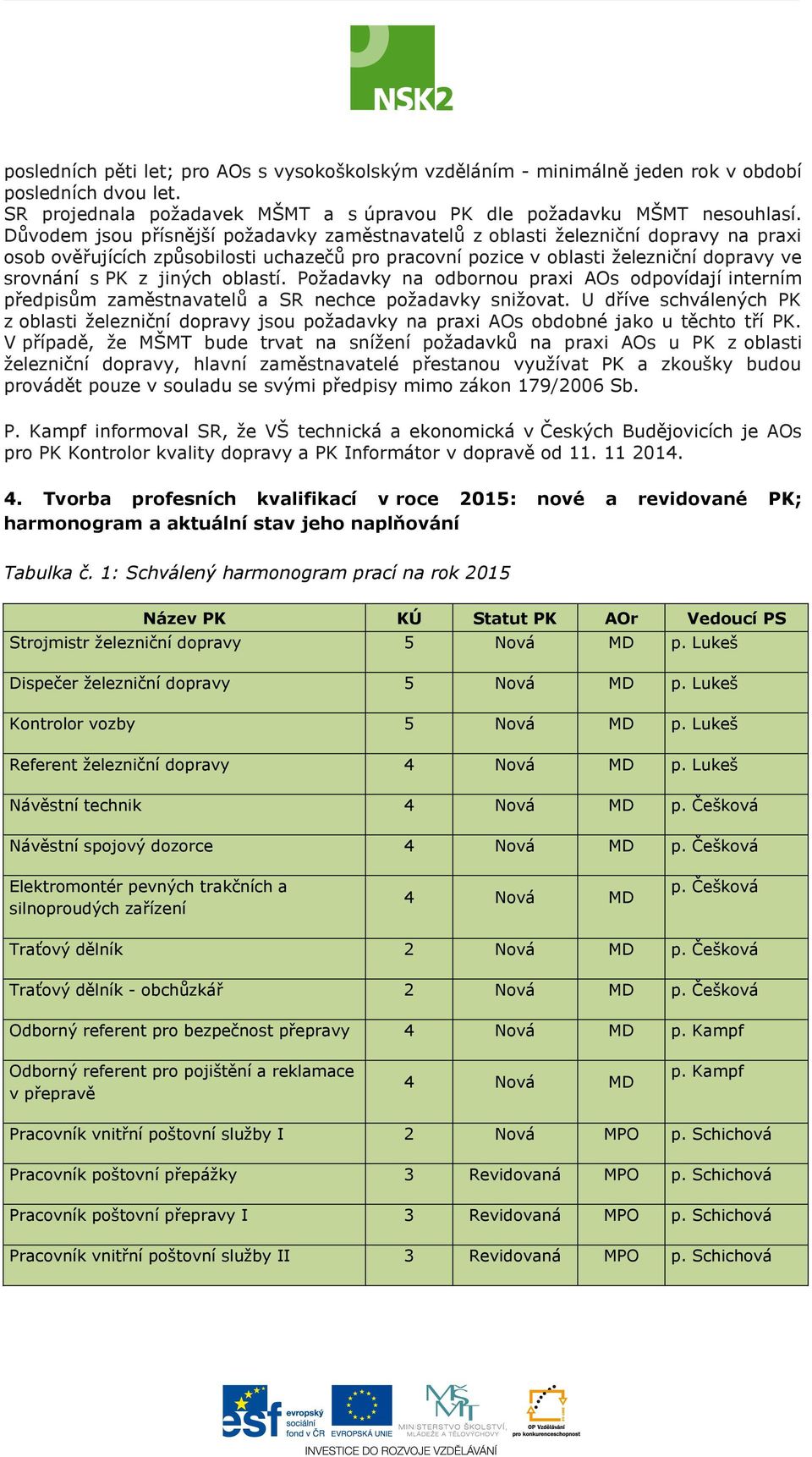 oblastí. Požadavky na odbornou praxi AOs odpovídají interním předpisům zaměstnavatelů a SR nechce požadavky snižovat.