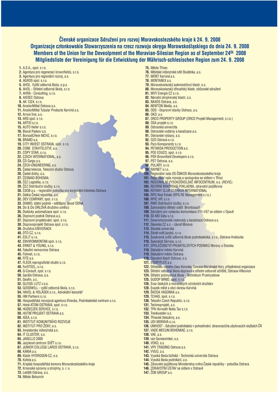 2008 Members of the Union for the Deveolpment of the Moravian Silesian Region as of September 24 th 2008 Mitgliedsliste der Vereinigung für die Entwicklung der Mährisch schlesischen Region zum 24. 9.