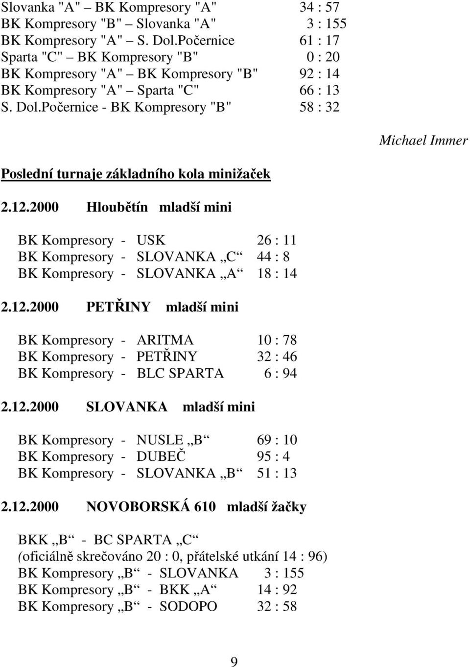 Počernice - BK Kompresory "B" 58 : 32 Michael Immer Poslední turnaje základního kola minižaček 2.12.