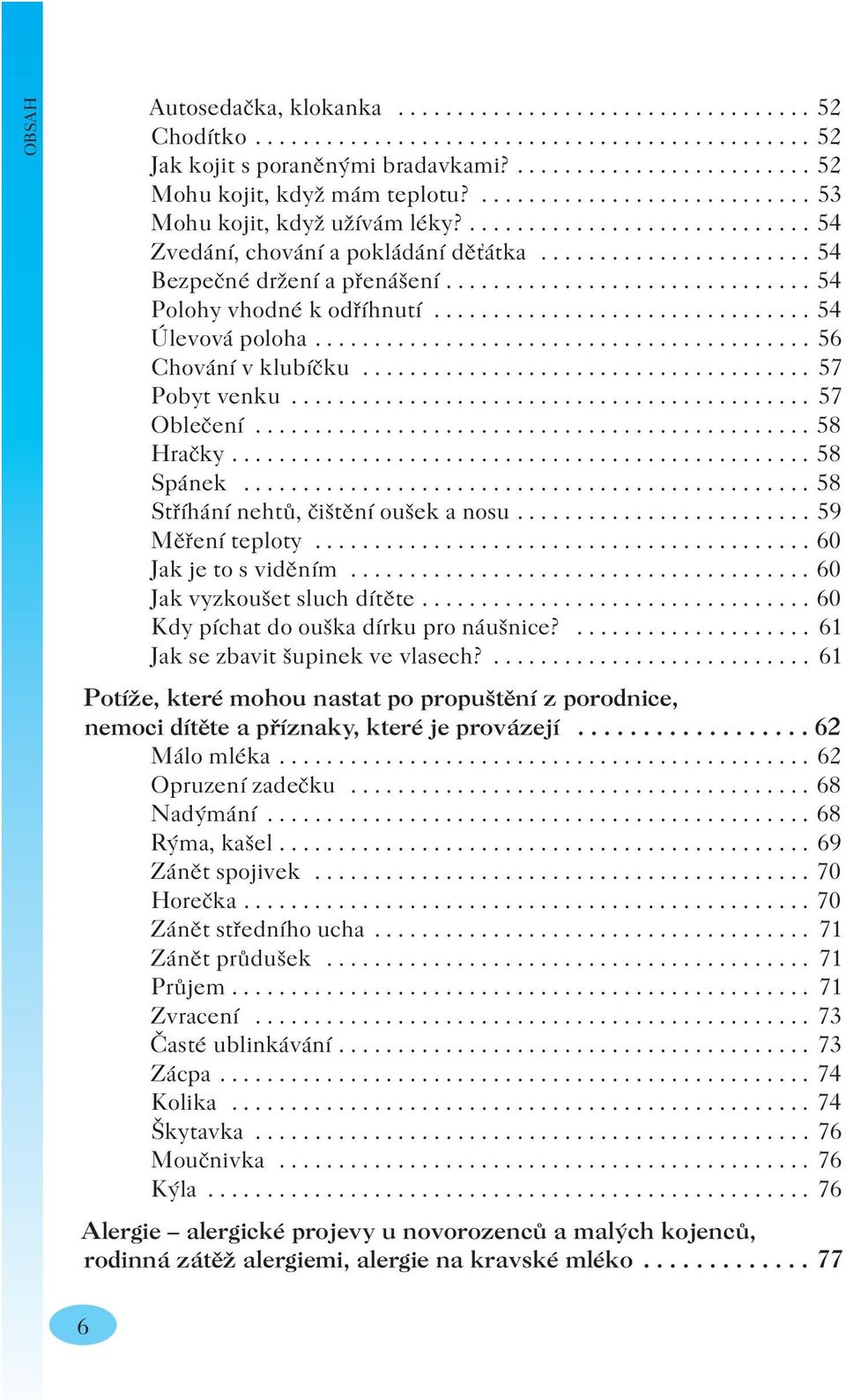 .............................. 54 Polohy vhodné k odříhnutí................................ 54 Úlevová poloha.......................................... 56 Chování v klubíčku...................................... 57 Pobyt venku.