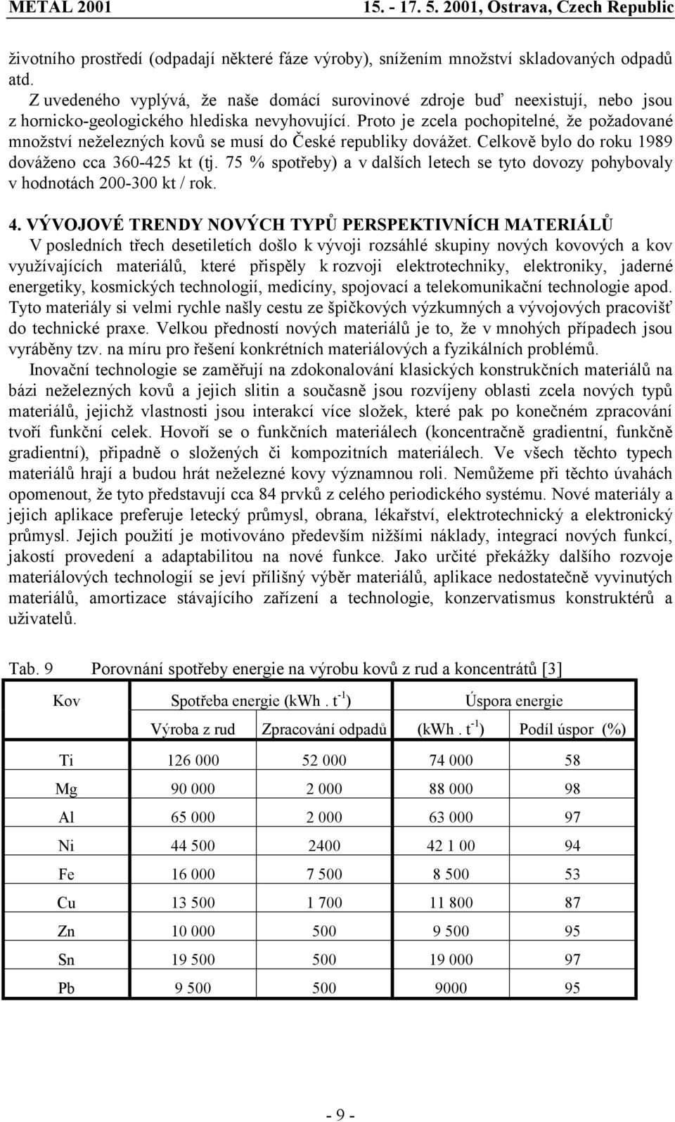 Proto je zcela pochopitelné, že požadované množství neželezných kovů se musí do České republiky dovážet. Celkově bylo do roku 1989 dováženo cca 360-425 kt (tj.