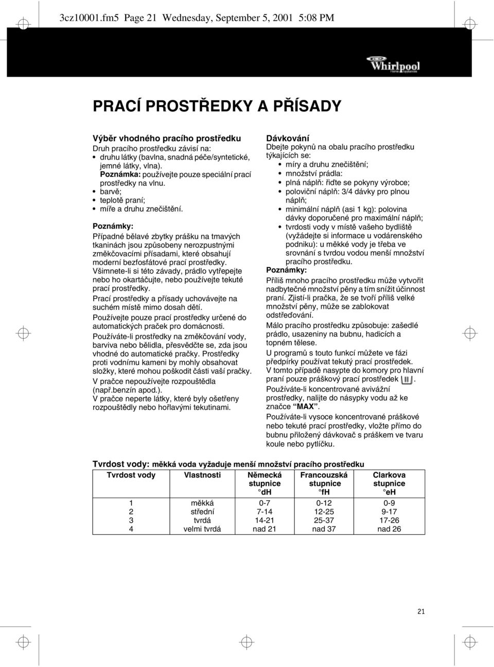 látky, vlna). Poznámka: používejte pouze speciální prací prostředky na vlnu. barvě; teplotě praní; míře a druhu znečištění.