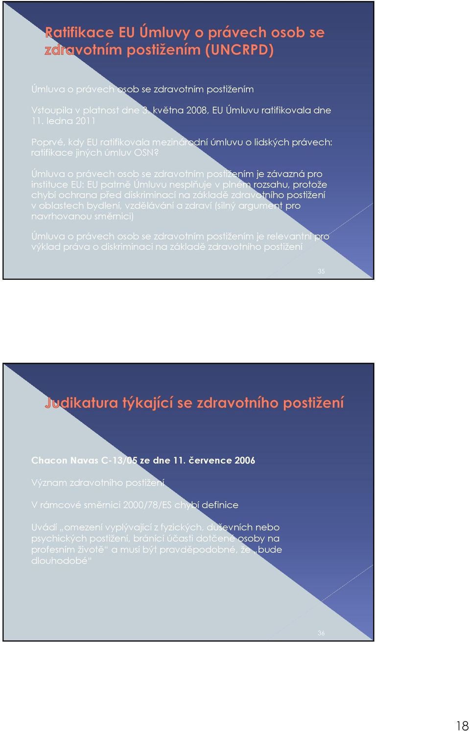 Úmluva o právech osob se zdravotním postižením je závazná pro instituce EU: EU patrně Úmluvu nesplňuje v plném rozsahu, protože chybí ochrana před diskriminací na základě zdravotního postižení v