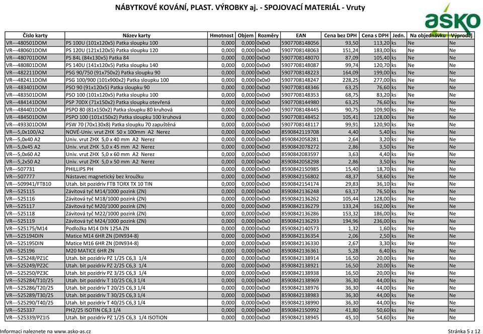 99,74 120,70 ks Ne Ne VR---482211DOM PSG 90/750 (91x750x2) Patka sloupku 90 0,000 0,000 0x0x0 5907708148223 164,09 199,00 ks Ne Ne VR---482411DOM PSG 100/900 (101x900x2) Patka sloupku 100 0,000 0,000