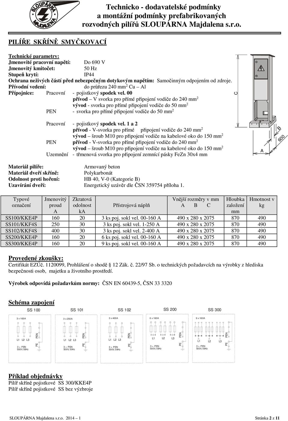 00 přívod V svorka pro přímé připojení vodiče do 240 mm 2 vývod - svorka pro přímé připojení vodiče do 50 mm 2 PEN - svorka pro přímé připojení vodiče do 50 mm 2 Pracovní - pojistkový spodek vel.