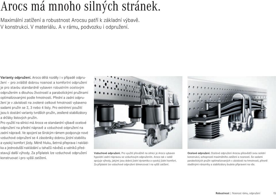 optimalizovanými podle hmotnosti. Přední a zadní odpružení je v závislosti na zvolené celkové hmotnosti vybaveno sadami pružin se 2, 3 nebo 4 listy.