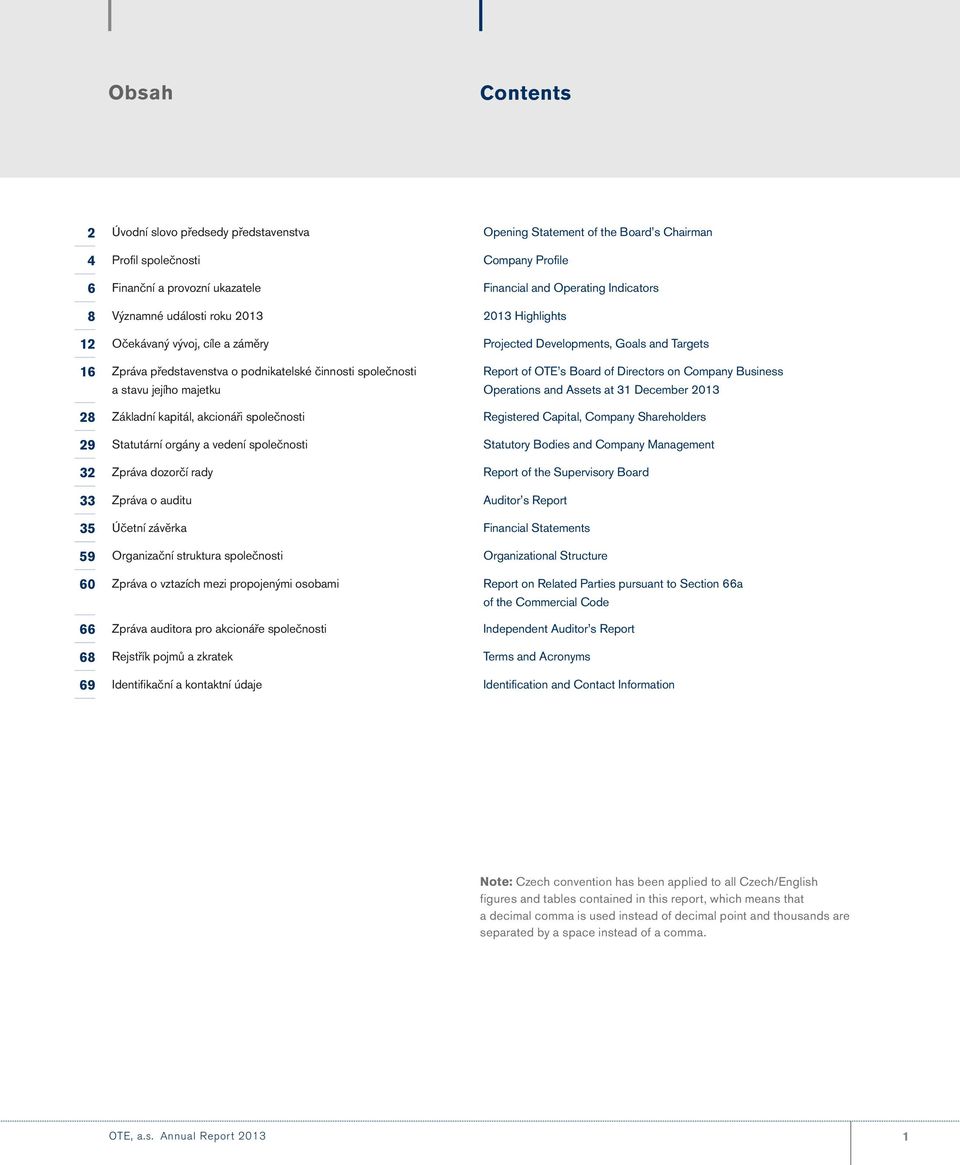 majetku Report of OTE s Board of Directors on Company Business Operations and Assets at 31 December 2013 28 Základní kapitál, akcionáři společnosti Registered Capital, Company Shareholders 29