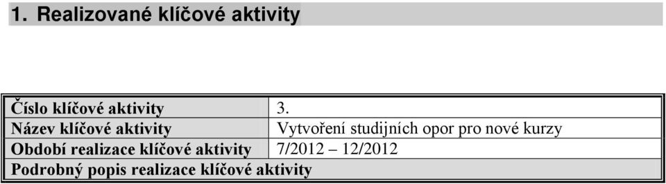 Název klíčové aktivity Vytvoření studijních opor pro