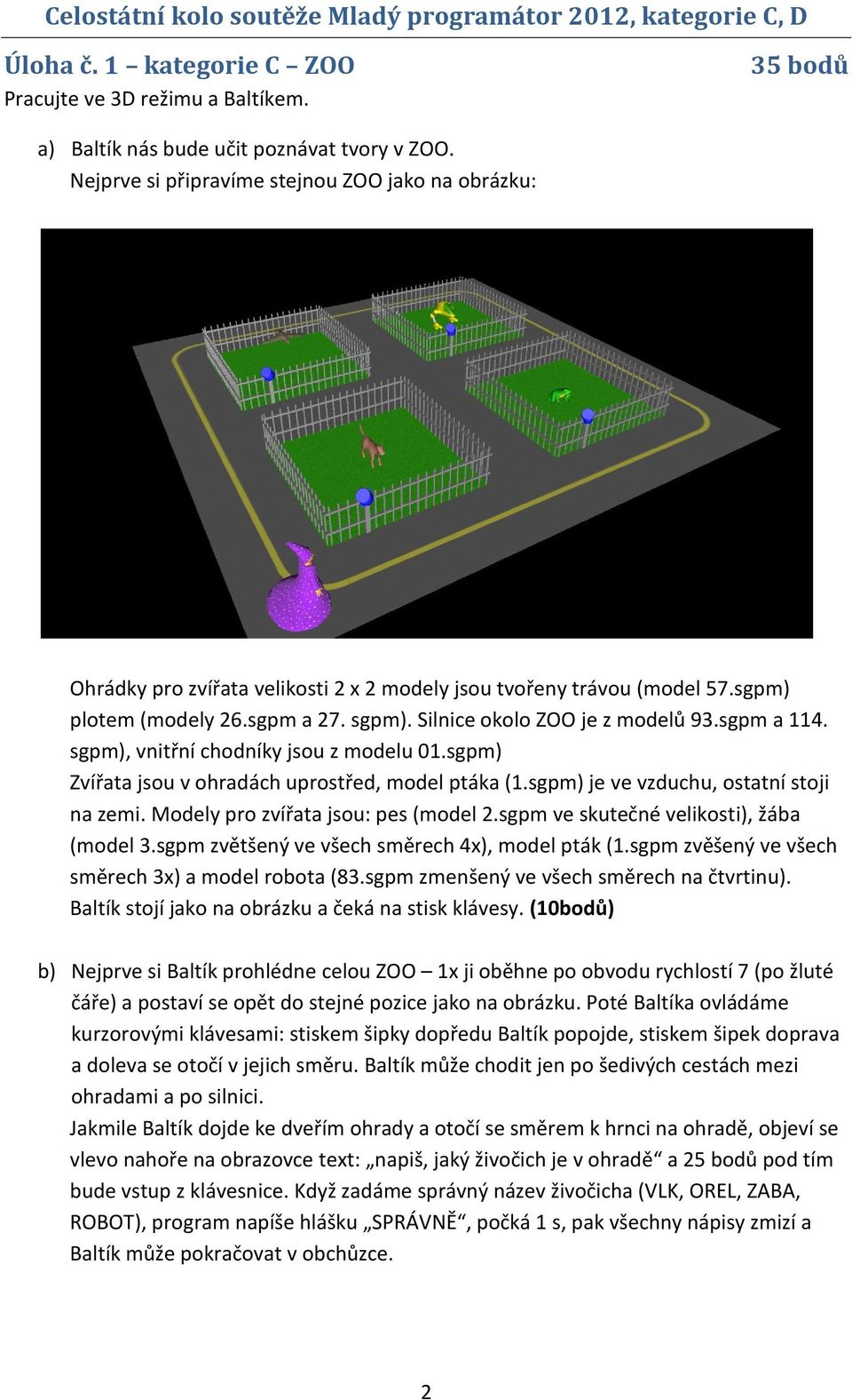 sgpm a 114. sgpm), vnitřní chodníky jsou z modelu 01.sgpm) Zvířata jsou v ohradách uprostřed, model ptáka (1.sgpm) je ve vzduchu, ostatní stoji na zemi. Modely pro zvířata jsou: pes (model 2.