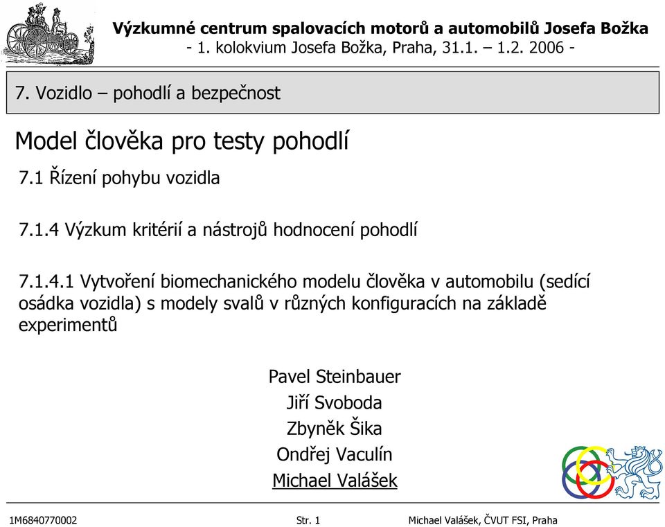 svalů v různých konfiguracích na základě experimentů Pavel Steinbauer Jiří Svoboda Zbyněk Šika