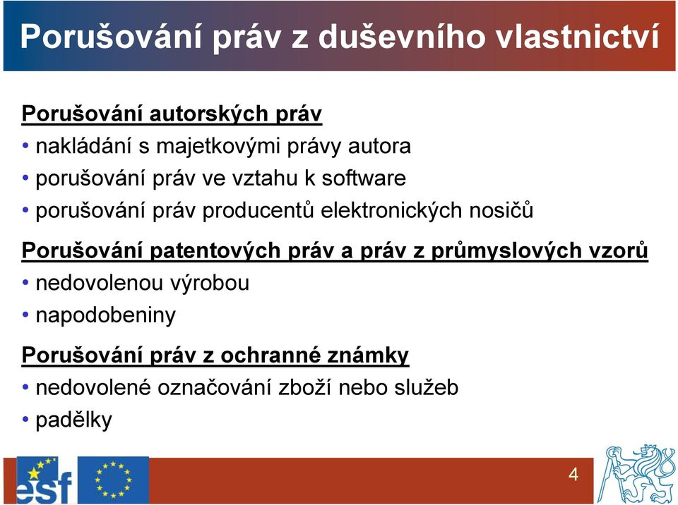 elektronických nosičů Porušování patentových práv a práv z průmyslových vzorů nedovolenou