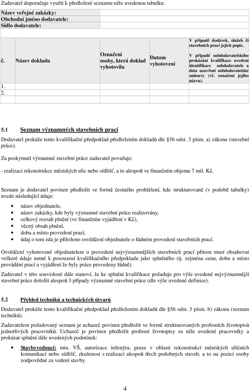 V případě subdodavatelského prokázání kvalifikace uvedení identifikace subdodavatele a data uzavření subdodavatelské smlouvy (vč. označení jejího názvu). 5.