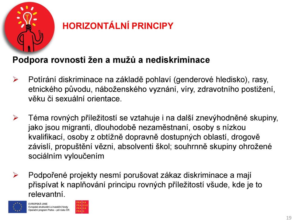 Téma rovných příležitostí se vztahuje i na další znevýhodněné skupiny, jako jsou migranti, dlouhodobě nezaměstnaní, osoby s nízkou kvalifikací, osoby z obtížně