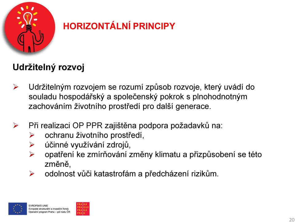 Při realizaci OP PPR zajištěna podpora požadavků na: ochranu životního prostředí, účinné využívání zdrojů,