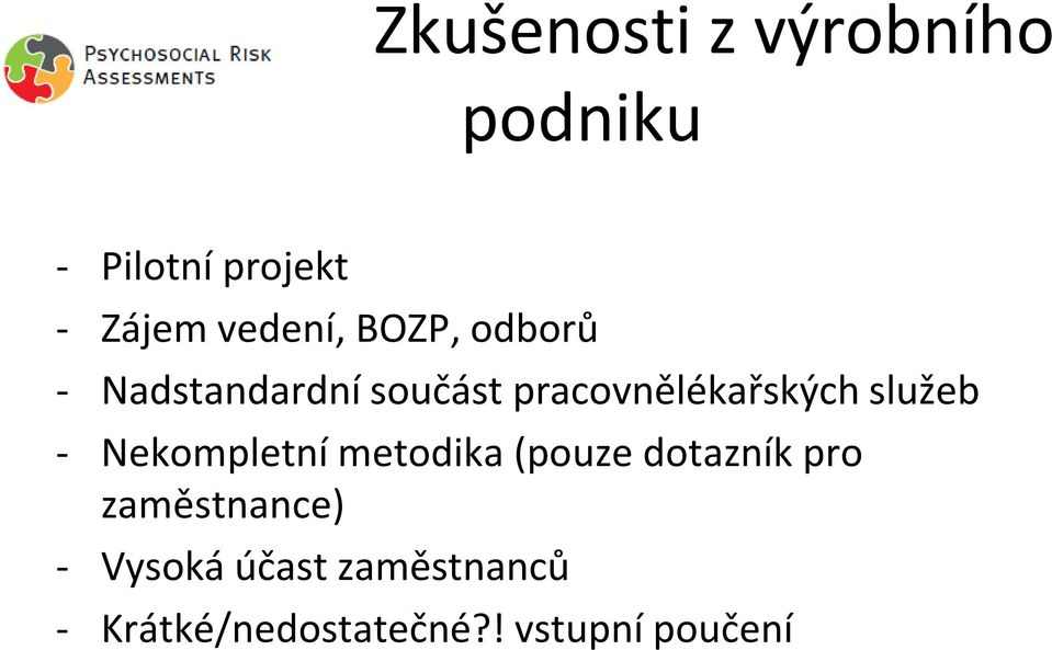 pracovnělékařských služeb - Nekompletní metodika (pouze