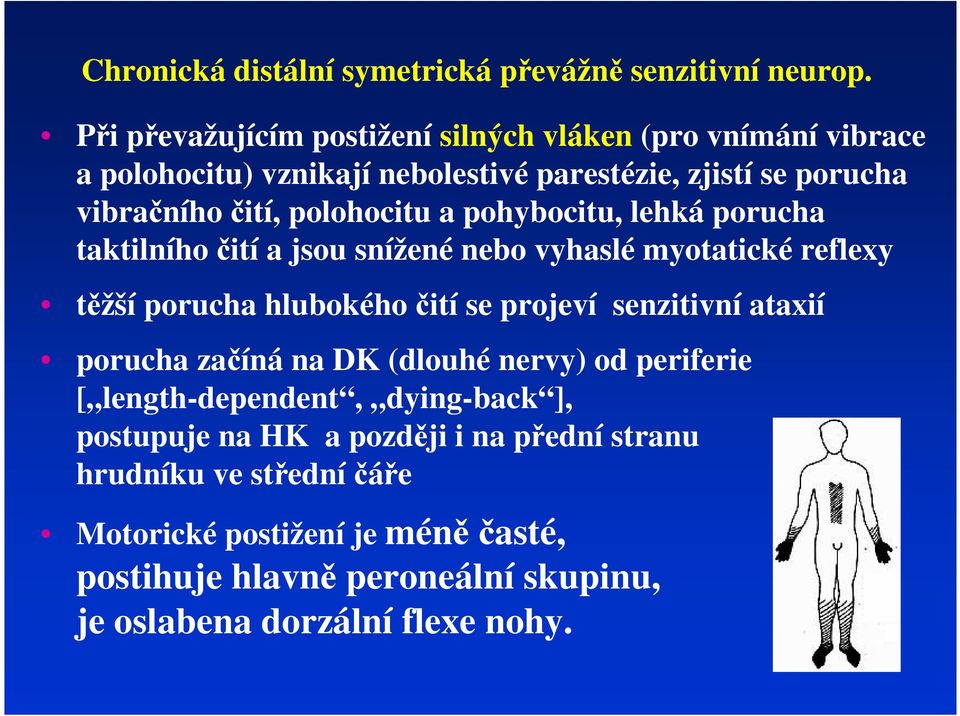 polohocitu a pohybocitu, lehká porucha taktilího čití a jsou sížeé ebo vyhaslé myotatické reflexy těžší porucha hlubokého čití se projeví