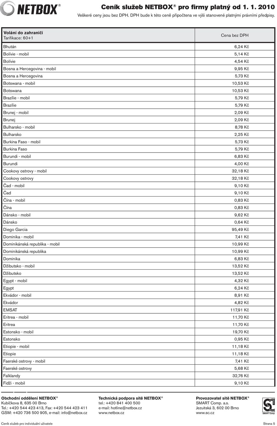 Dominikánská republika Dominika Džibutsko - mobil Džibutsko Egypt - mobil Egypt Ekvádor - mobil Ekvádor EMSAT Eritrea - mobil Eritrea Estonsko - mobil Estonsko Etiopie - mobil Etiopie Faerské ostrovy