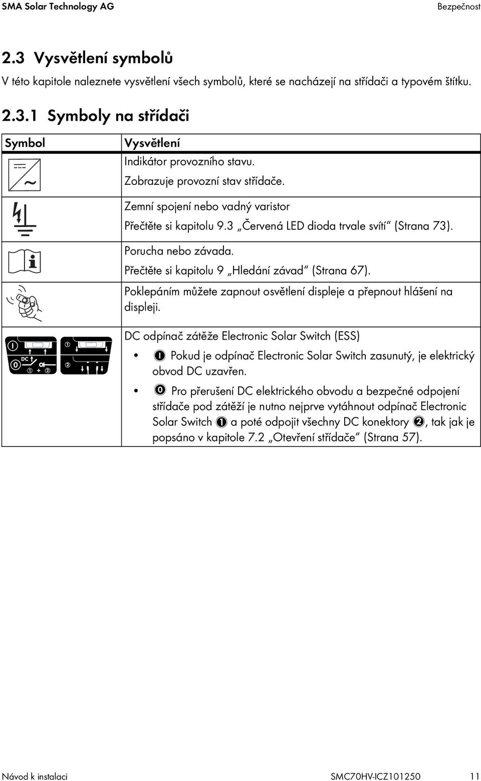 Přečtěte si kapitolu 9 Hledání závad (Strana 67). Poklepáním můžete zapnout osvětlení displeje a přepnout hlášení na displeji.