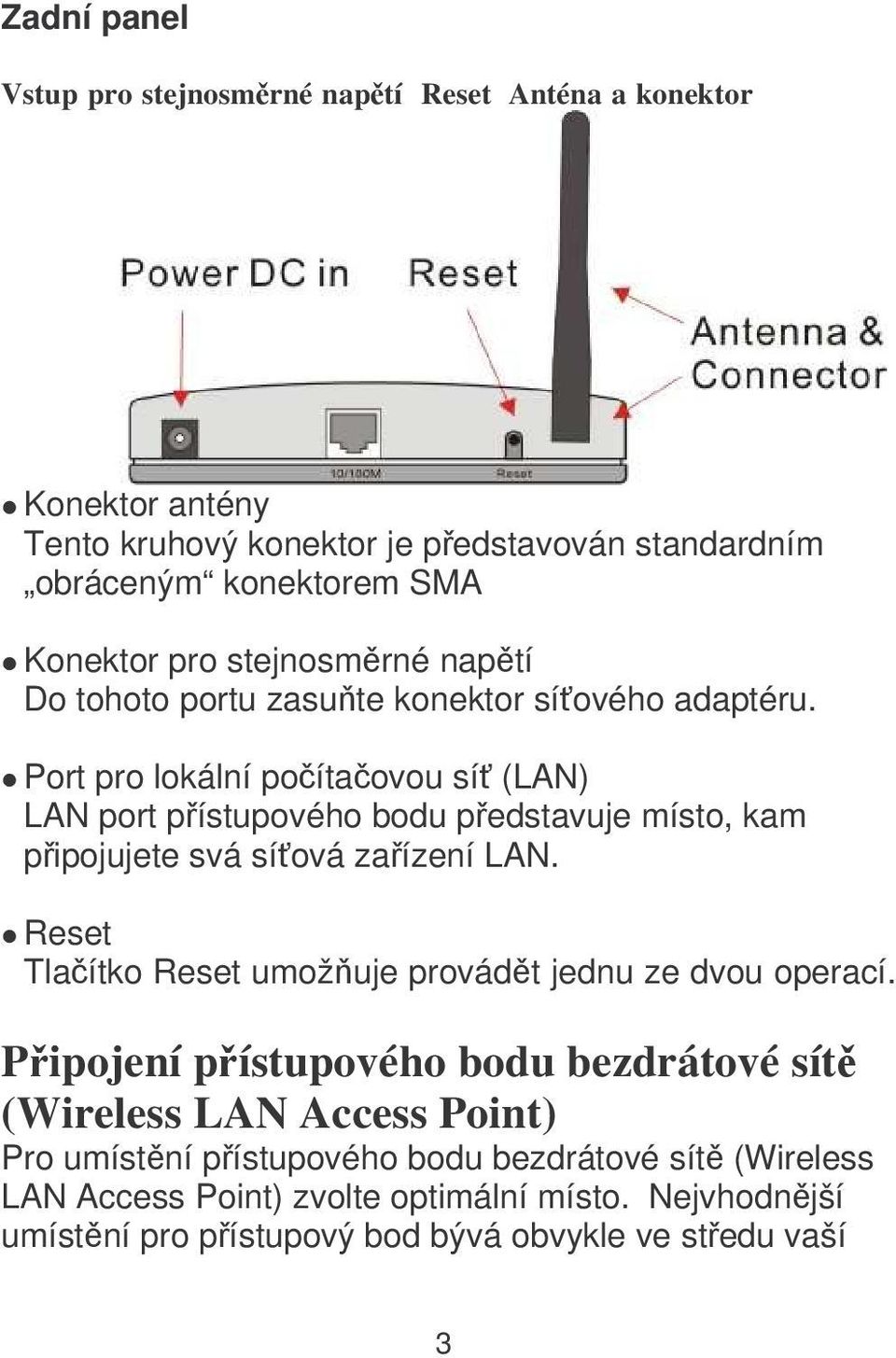 Port pro lokální poítaovou sí (LAN) LAN port pístupového bodu pedstavuje místo, kam pipojujete svá síová zaízení LAN.