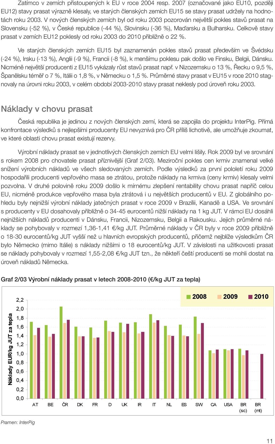 V nových členských zemích byl od roku 2003 pozorován největší pokles stavů prasat na Slovensku (-52 %), v České republice (-44 %), Slovinsku (-36 %), Maďarsku a Bulharsku.