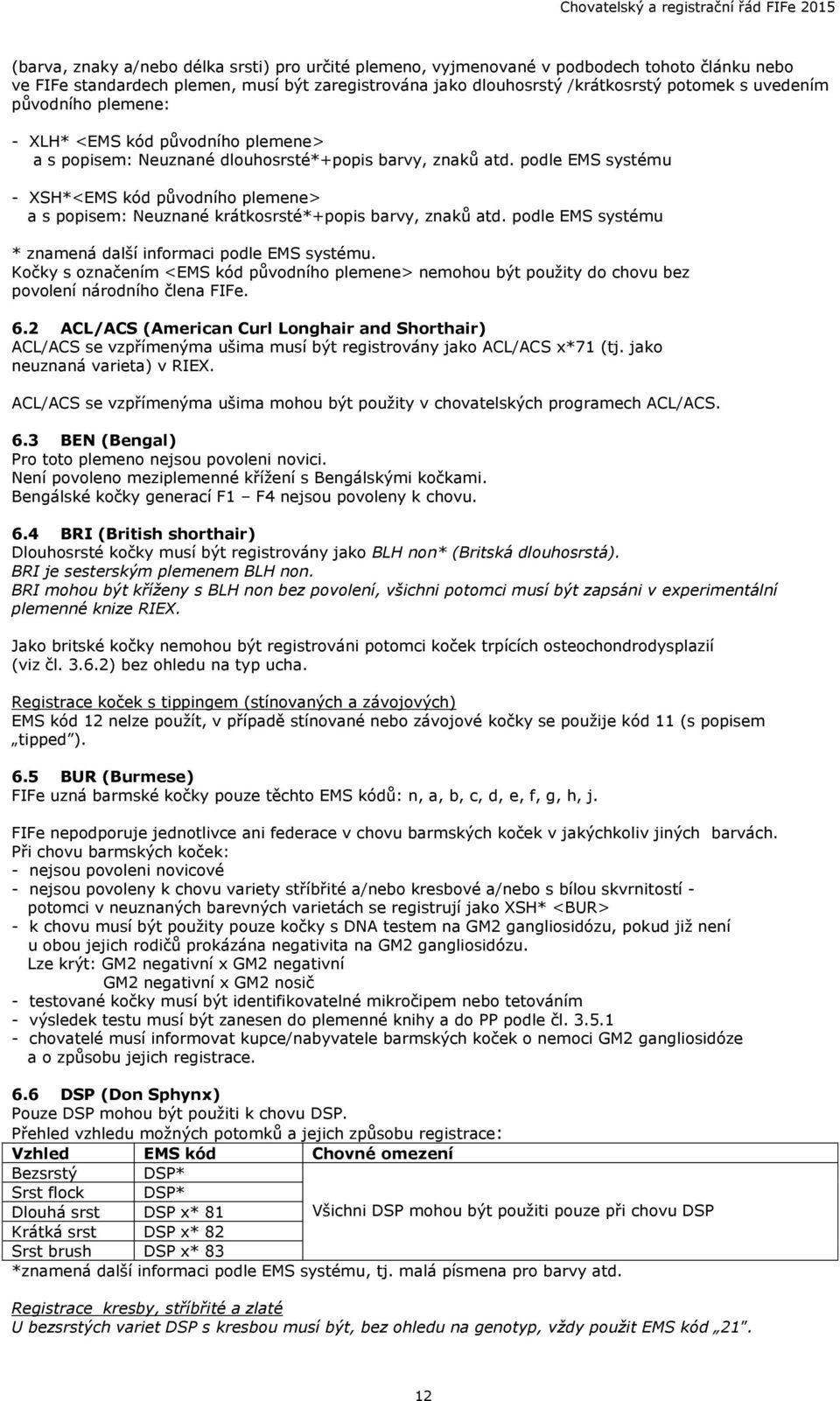 podle EMS systému - XSH*<EMS kód původního plemene> a s popisem: Neuznané krátkosrsté*+popis barvy, znaků atd. podle EMS systému * znamená další informaci podle EMS systému.