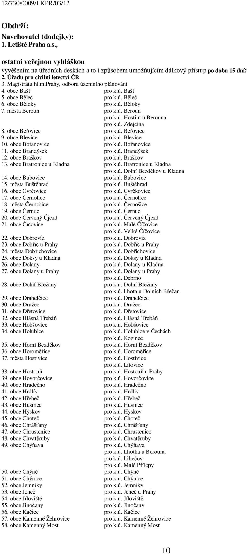 ú. Zdejcina 8. obce Beřovice pro k.ú. Beřovice 9. obce Blevice pro k.ú. Blevice 10. obce Bořanovice pro k.ú. Bořanovice 11. obce Brandýsek pro k.ú. Brandýsek 12. obce Braškov pro k.ú. Braškov 13.