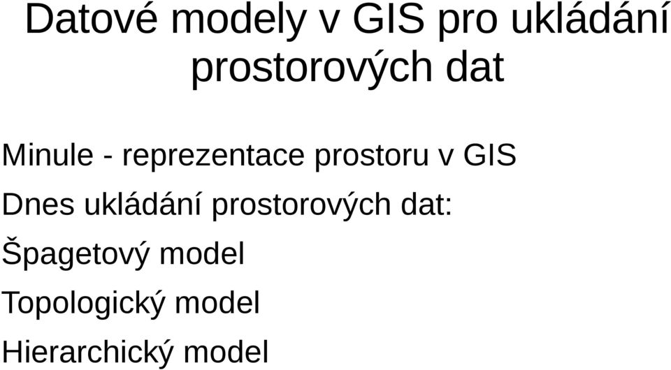 prostoru v GIS Dnes ukládání prostorových