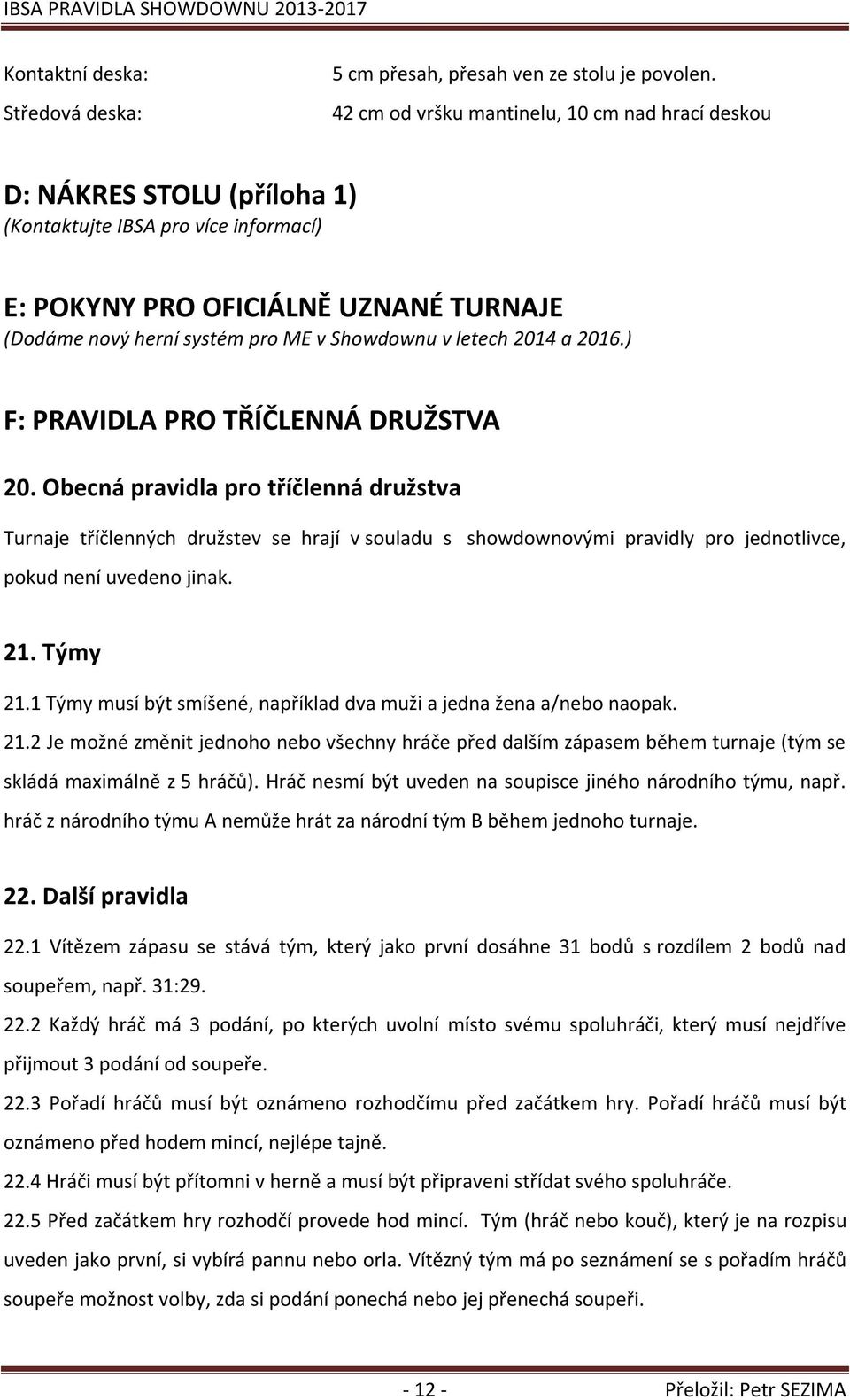 v letech 2014 a 2016.) F: PRAVIDLA PRO TŘÍČLENNÁ DRUŽSTVA 20.