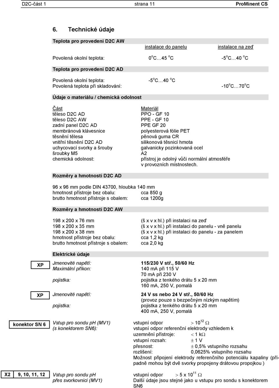 teplota při skladování: Údaje o materiálu / chemická odolnost -5 o C 40 o C -10 o C 70 o C Část Materiál těleso D2C AD PPO - GF 10 těleso D2C AW PPE - GF 10 zadní panel D2C AD PPE GF 20 membránová