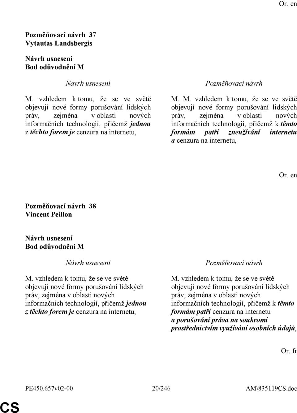 M. vzhledem k tomu, že se ve světě objevují nové formy porušování lidských práv, zejména v oblasti nových informačních technologií, přičemž k těmto formám patří zneužívání internetu a cenzura na