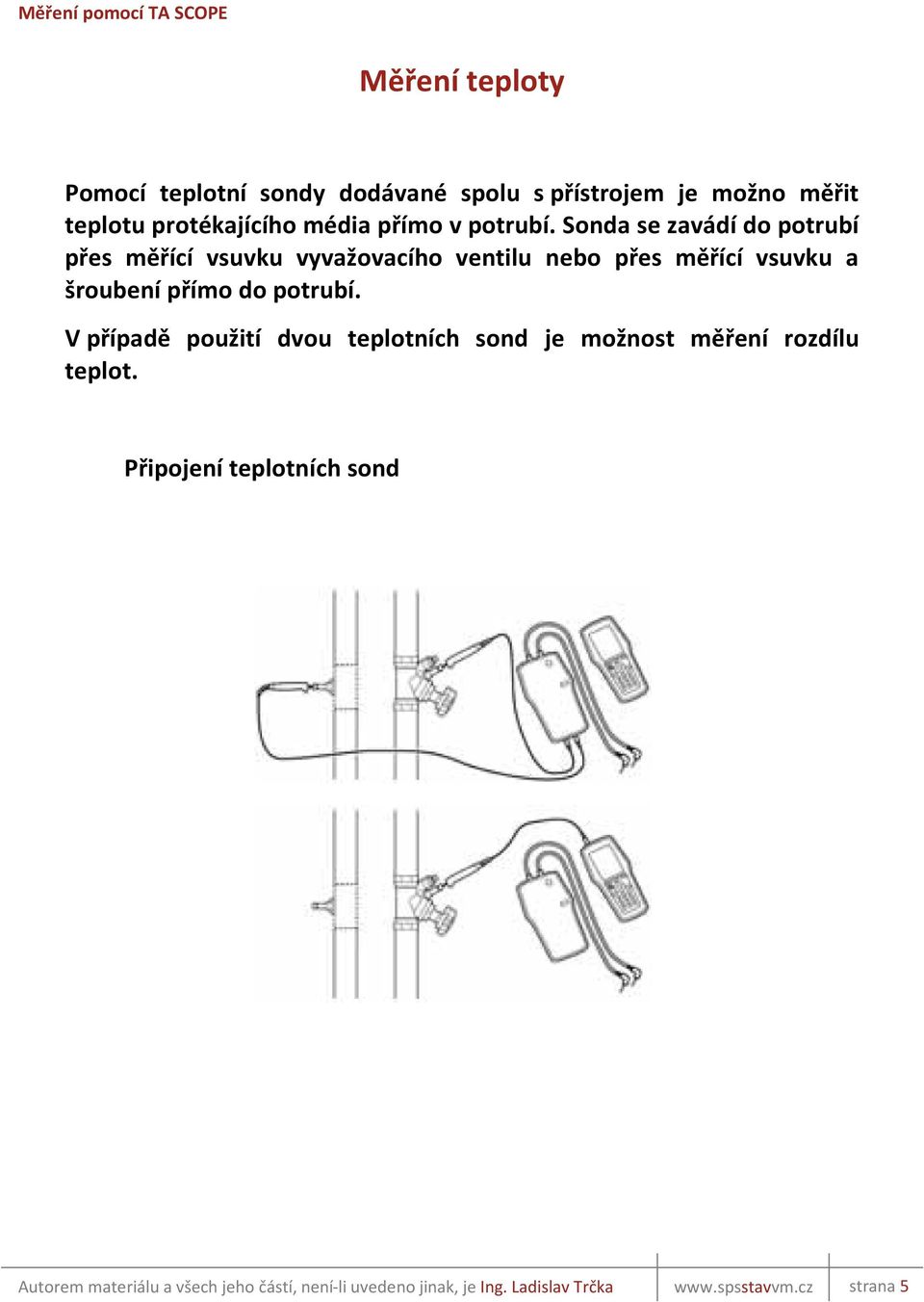 sondasezavádído potrubí přes m ěřící vsuvku vyvažovacího ventilu nebo přes m ěřící vsuvku a šroubenípřím
