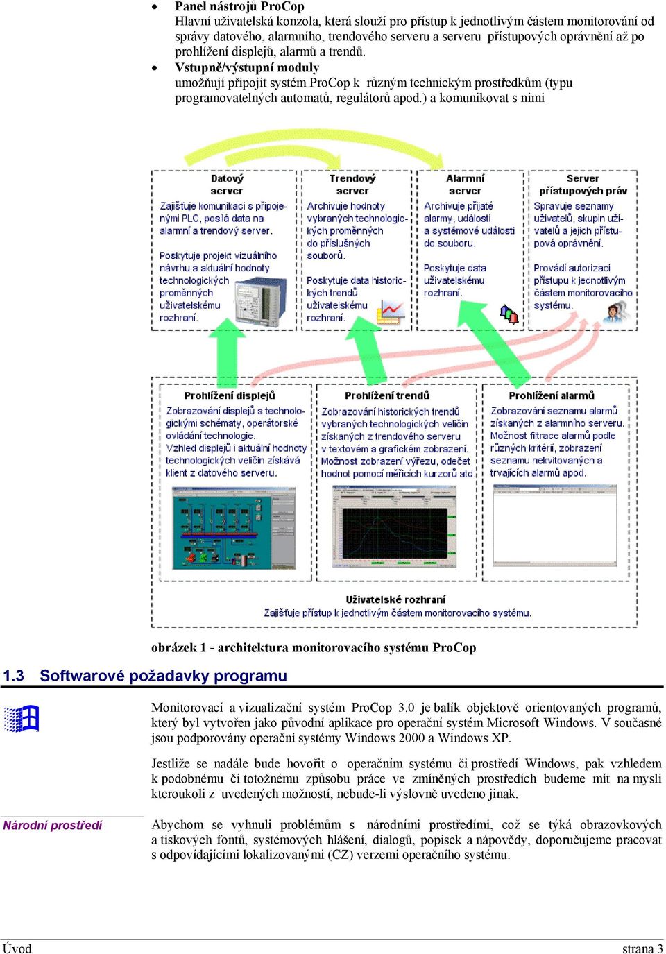 ) a komunikovat s nimi 1.3 Softwarové požadavky programu obrázek 1 - architektura monitorovacího systému ProCop Monitorovací a vizualizační systém ProCop 3.