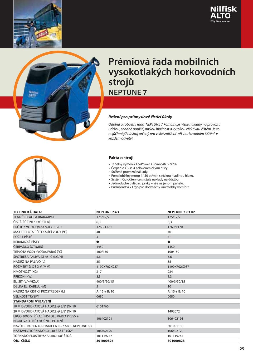 Čerpadlo C3 se 4 celokeramickými písty. Snížené provozní náklady. Pomaloběžný motor 1450 ot/min s nízkou hladinou hluku. Systém QuickService snižuje náklady na údržbu.