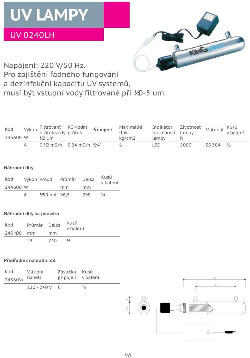 243600 W Filtrovaný RO vodní Maximální Indikátor Životnost Výkon Pøipojení Materiál prùtok vody prùtok tlak funkènosti lampy 10 ìm kg/cm2