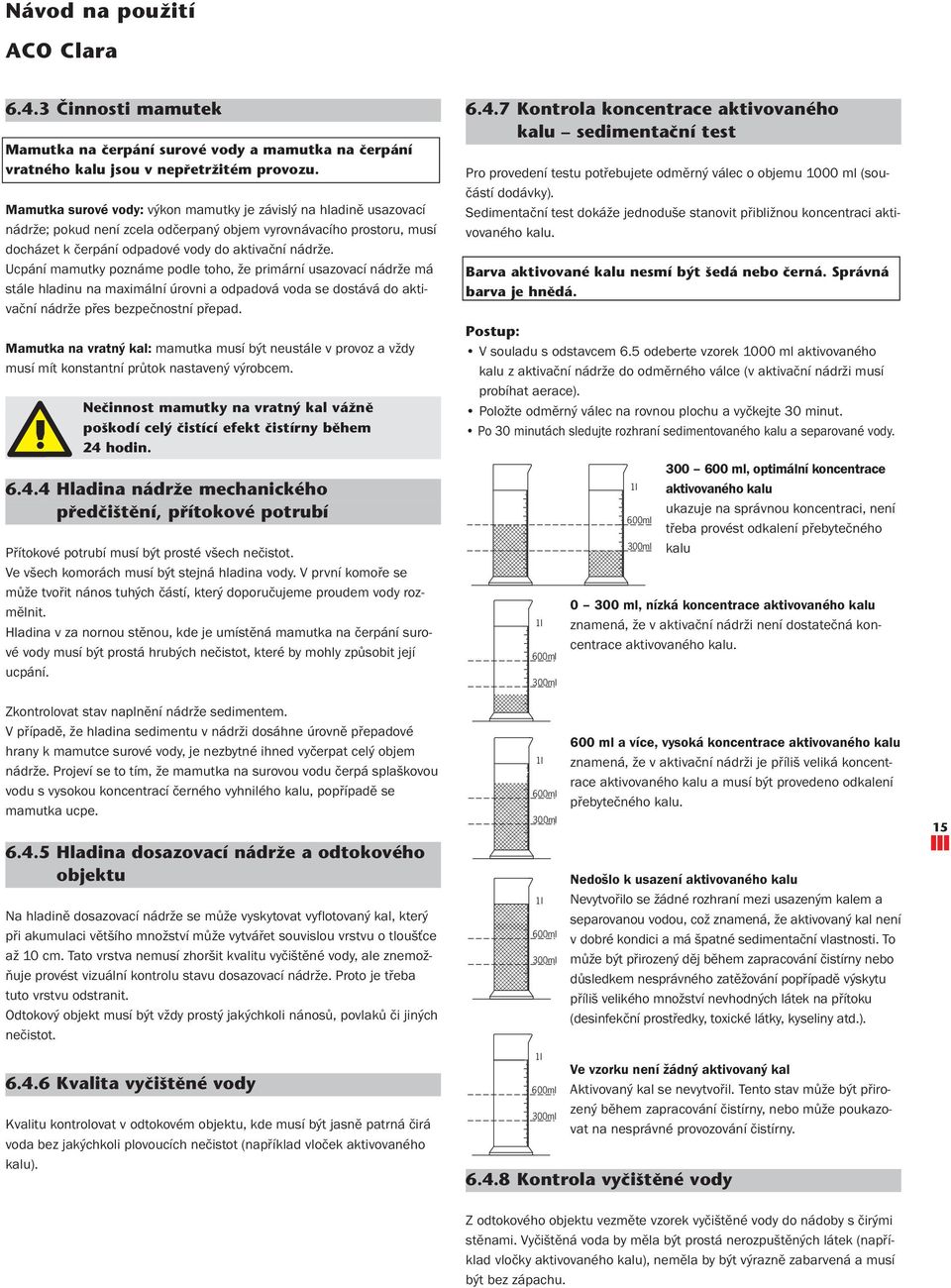 Ucpání mamutky poznáme podle toho, že primární usazovací nádrže má stále hladinu na maximální úrovni a odpadová voda se dostává do aktivační nádrže přes bezpečnostní přepad.