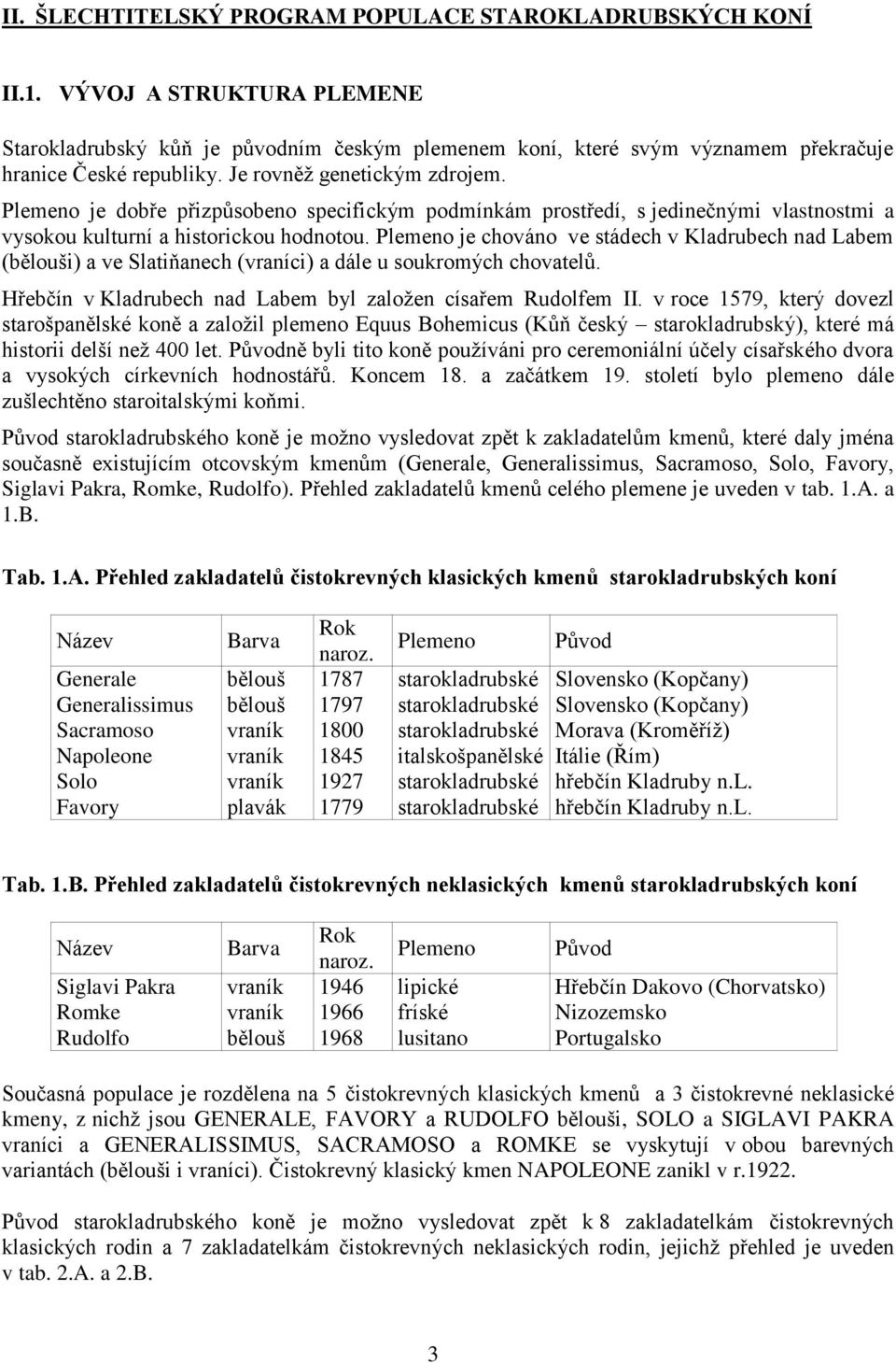 Plemeno je chováno ve stádech v Kladrubech nad Labem (bělouši) a ve Slatiňanech (vraníci) a dále u soukromých chovatelů. Hřebčín v Kladrubech nad Labem byl zaloţen císařem Rudolfem II.