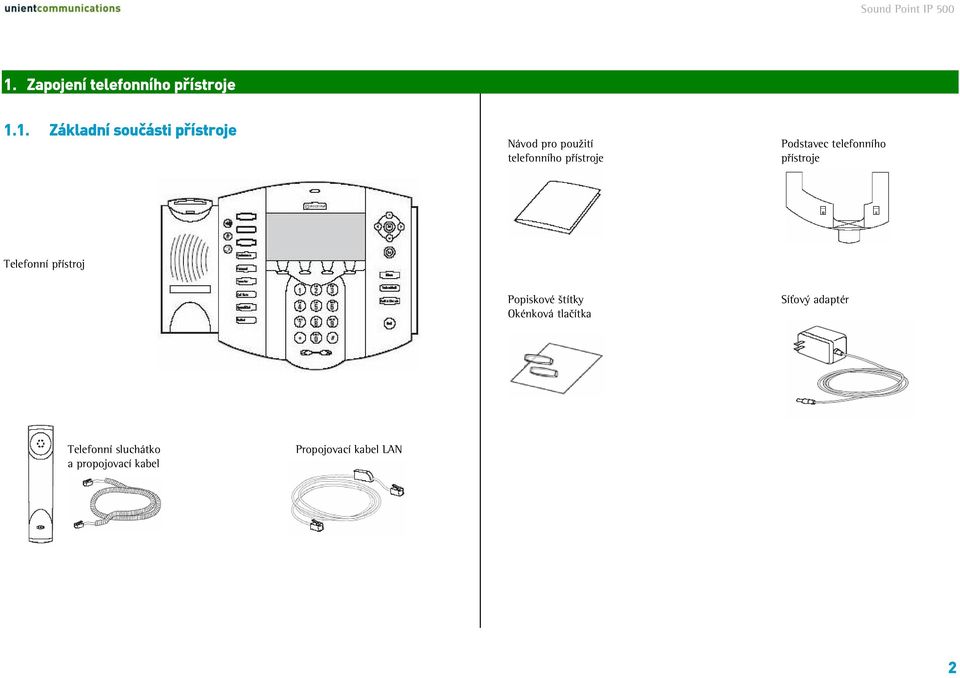 přístroje Telefonní přístroj Popiskové štítky Síťový adaptér