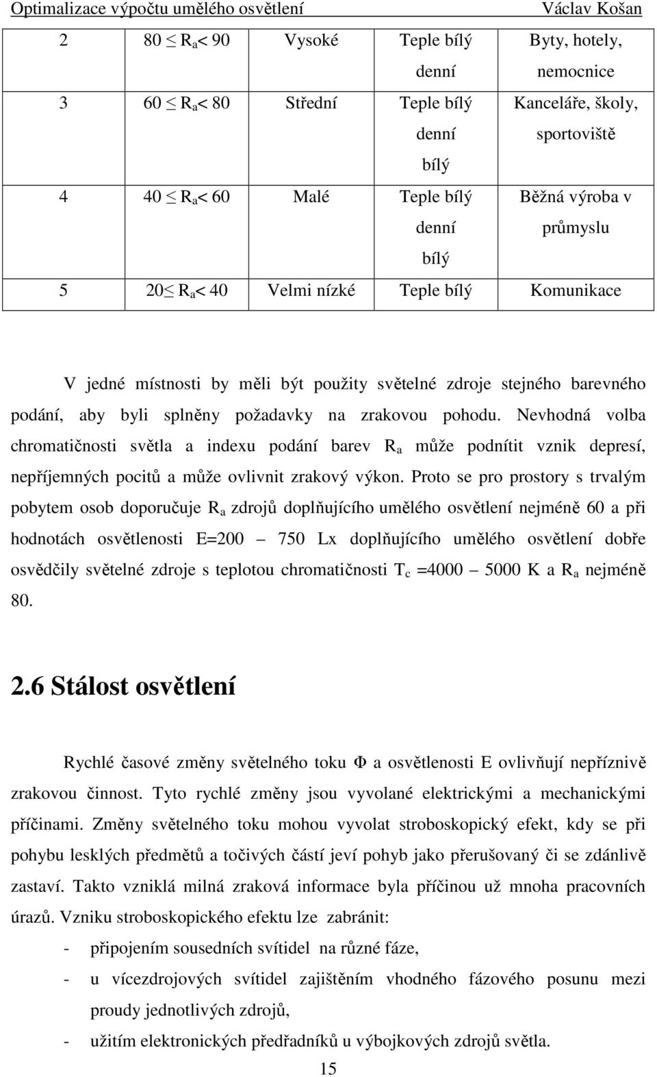 Nevhodná volba chromatičnosti světla a indexu podání barev R a může podnítit vznik depresí, nepříjemných pocitů a může ovlivnit zrakový výkon.