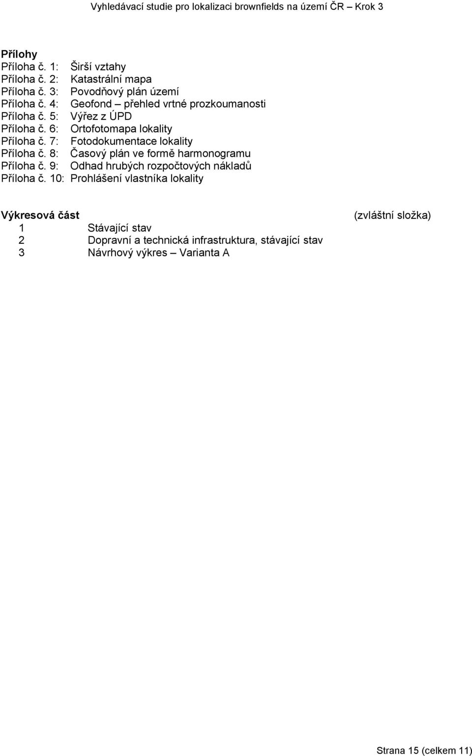 7: Fotodokumentace lokality Příloha č. 8: Časový plán ve formě harmonogramu Příloha č. 9: Odhad hrubých rozpočtových nákladů Příloha č.