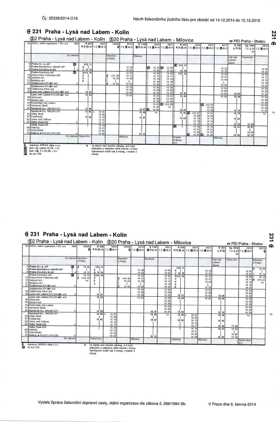 12.2015 e nl Praha - Lysf nad Labem - Kolin Praha - Lvsd nad Labem - Kolin Praha - L nad Labem - Milovice <+ PID Praha - Stratov Crl (D E a fl dopravce ARRIVA \4akv s ro e ve slahici n nl zaruieh