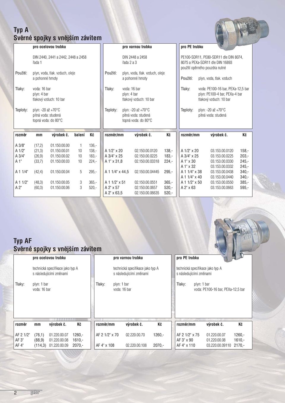 150.00.05 3 365,- A 2" (60,3) 01.150.00.06 3 520,- A 1/2" x 20 02.150.00.0120 138,- A 3/4" x 25 02.150.00.0225 183,- A 1" x 31,8 02.150.00.03318 224,- A 1 1/4" x 44,5 02.150.00.04445 295,- A 1 1/2" x 51 02.