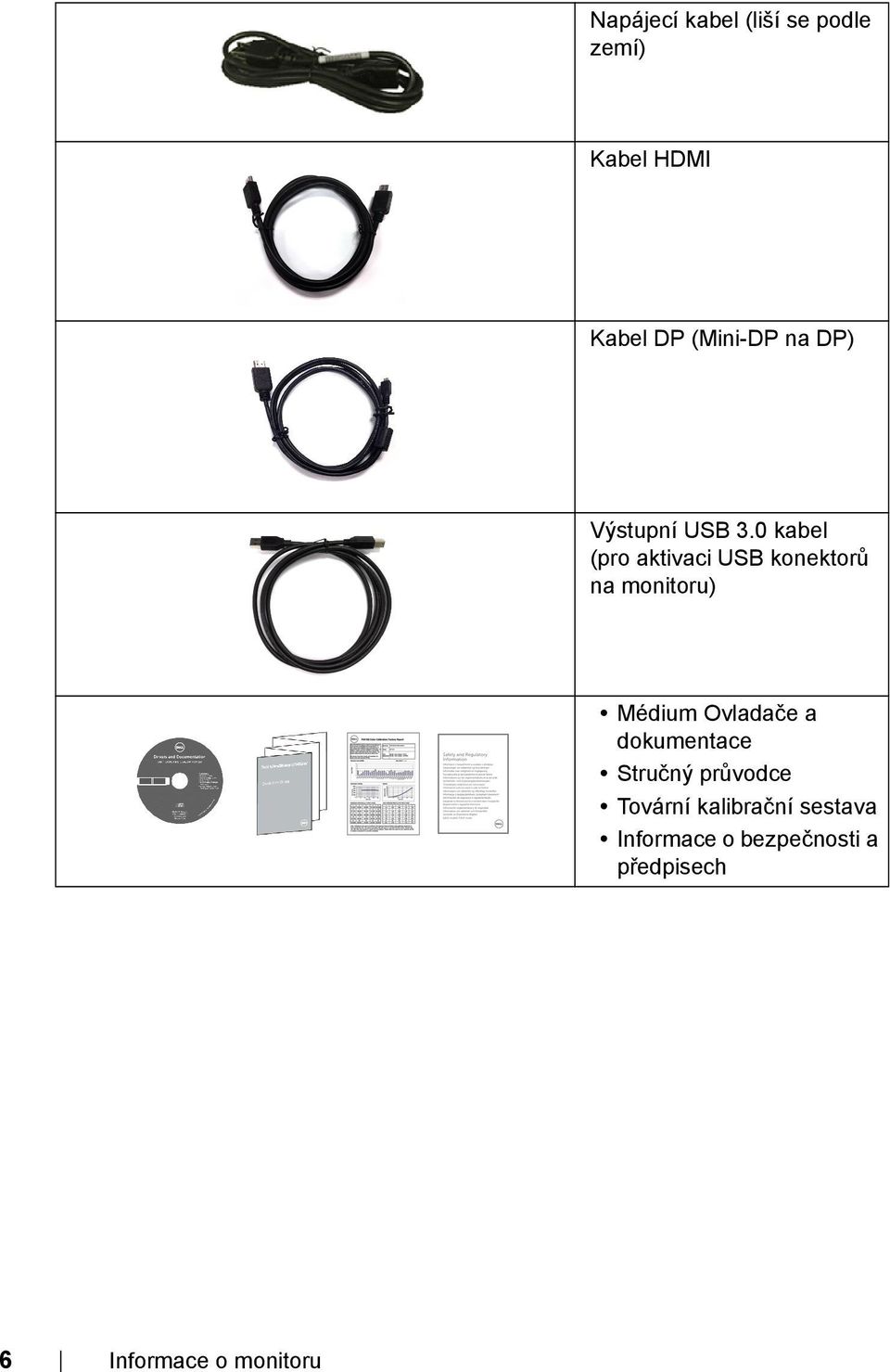 0 kabel (pro aktivaci USB konektorů na monitoru) Médium Ovladače a