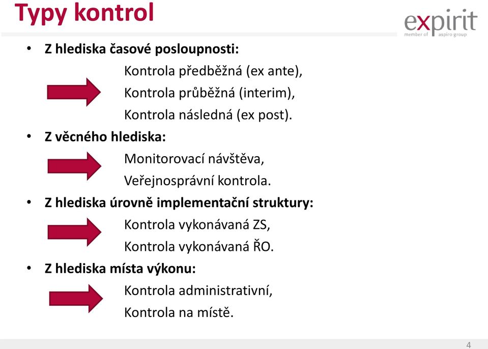 Z věcného hlediska: Monitorovací návštěva, Veřejnosprávní kontrola.