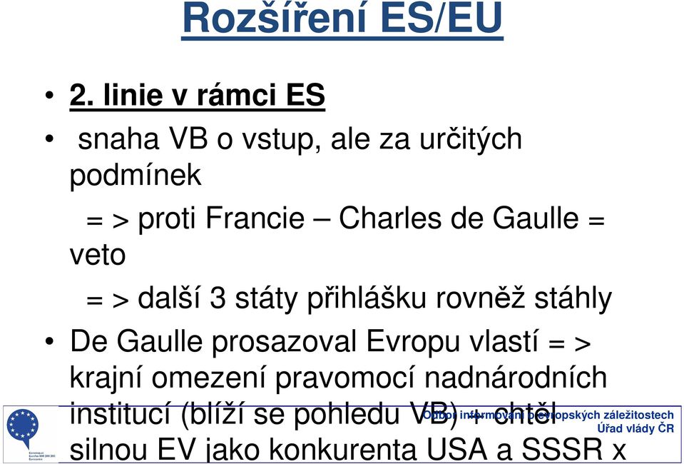 Charles de Gaulle = veto = > další 3 státy přihlášku rovněž stáhly De Gaulle