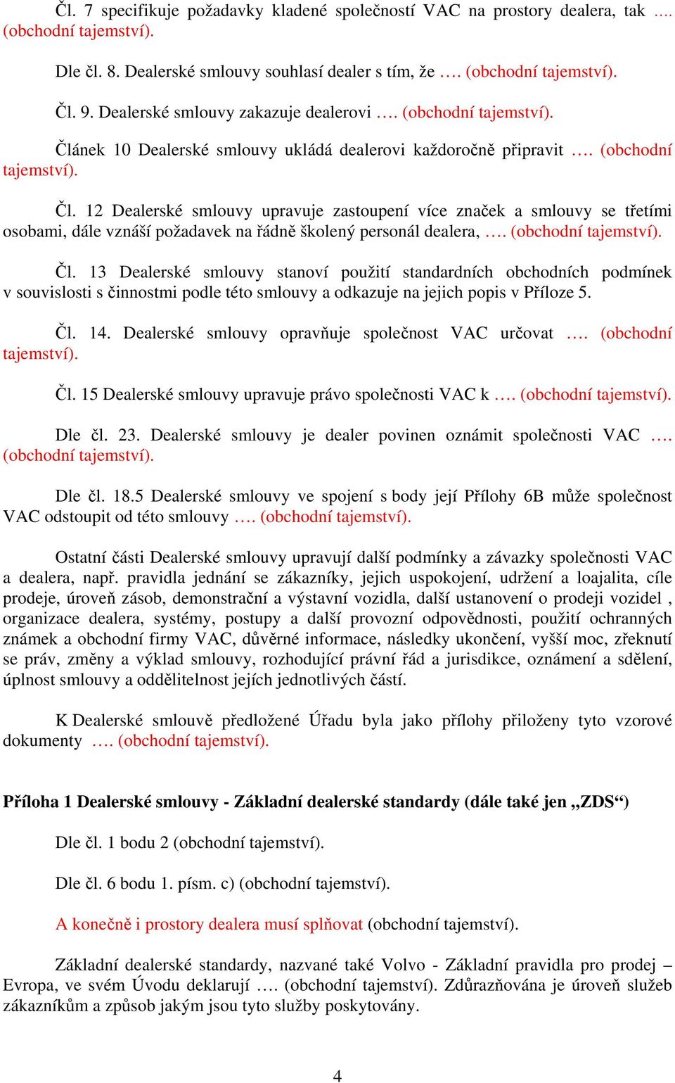 nek 10 Dealerské smlouvy ukládá dealerovi každoročně připravit. (obchodní tajemství). Čl.