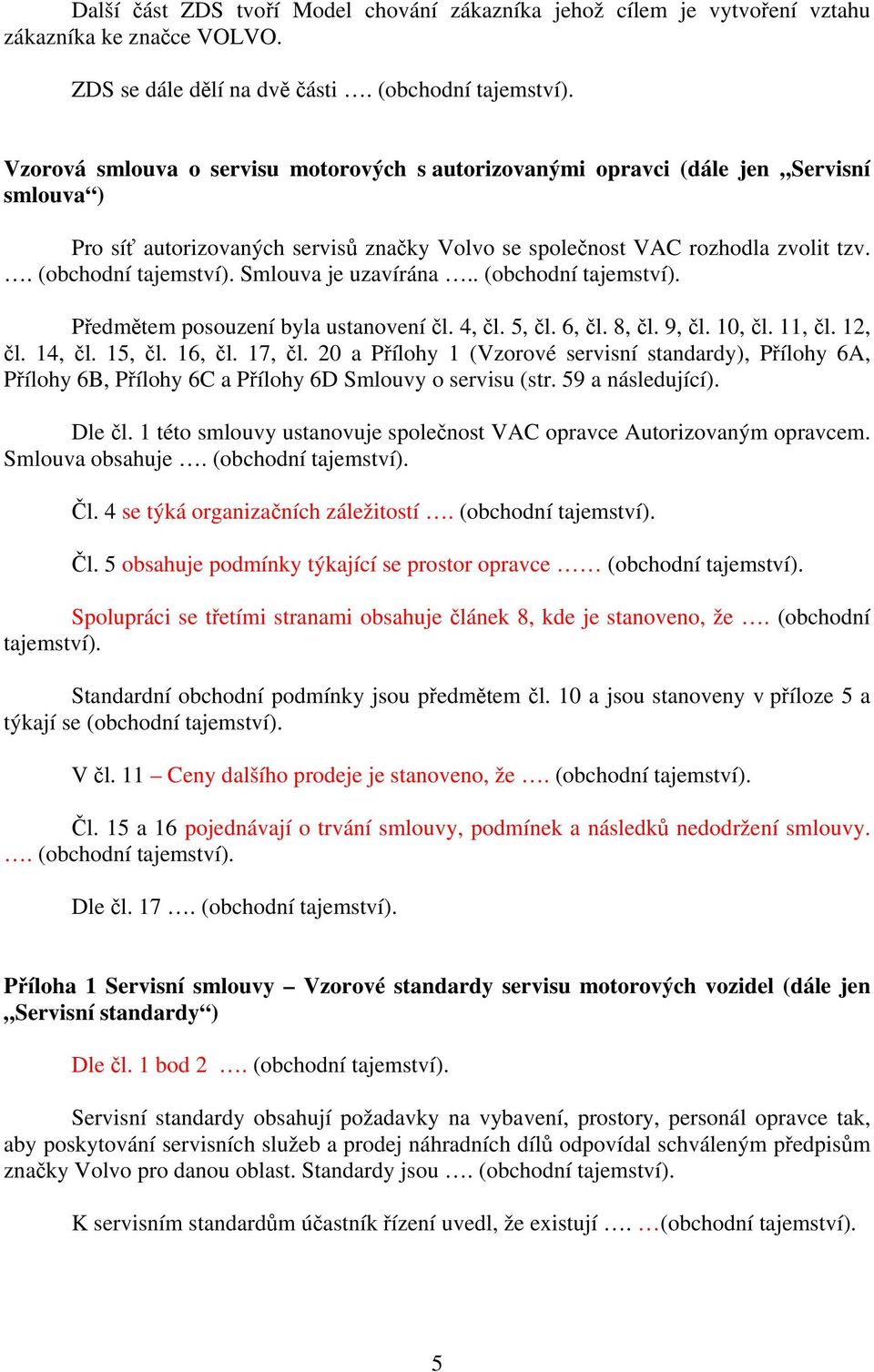 Smlouva je uzavírána.. (obchodní tajemství). Předmětem posouzení byla ustanovení čl. 4, čl. 5, čl. 6, čl. 8, čl. 9, čl. 10, čl. 11, čl. 12, čl. 14, čl. 15, čl. 16, čl. 17, čl.