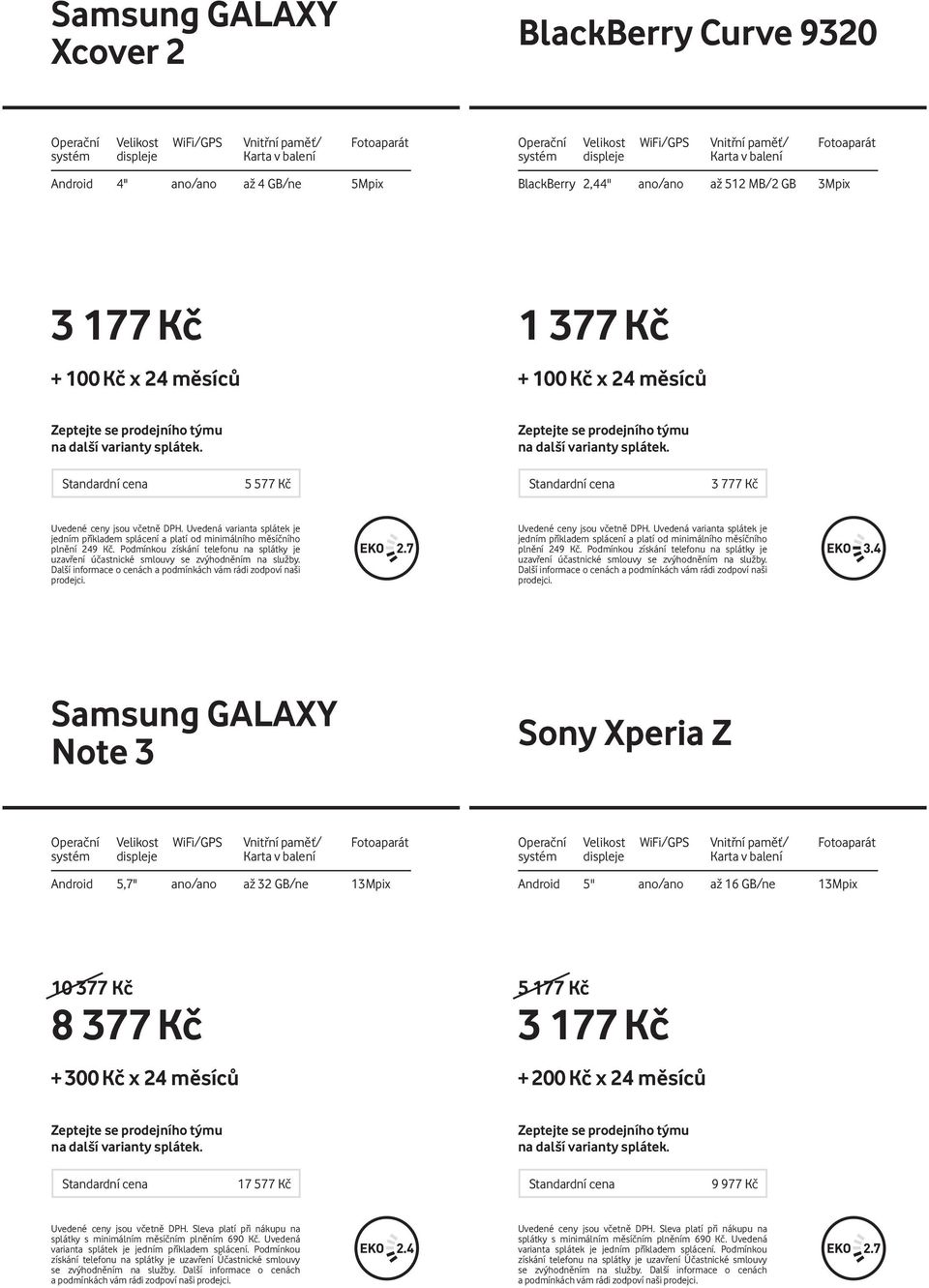 Z Android 5,7" ano/ano až 32 GB/ne 13Mpix Android 5'' ano/ano až 16 GB/ne 13Mpix 10 377 Kč 8 377