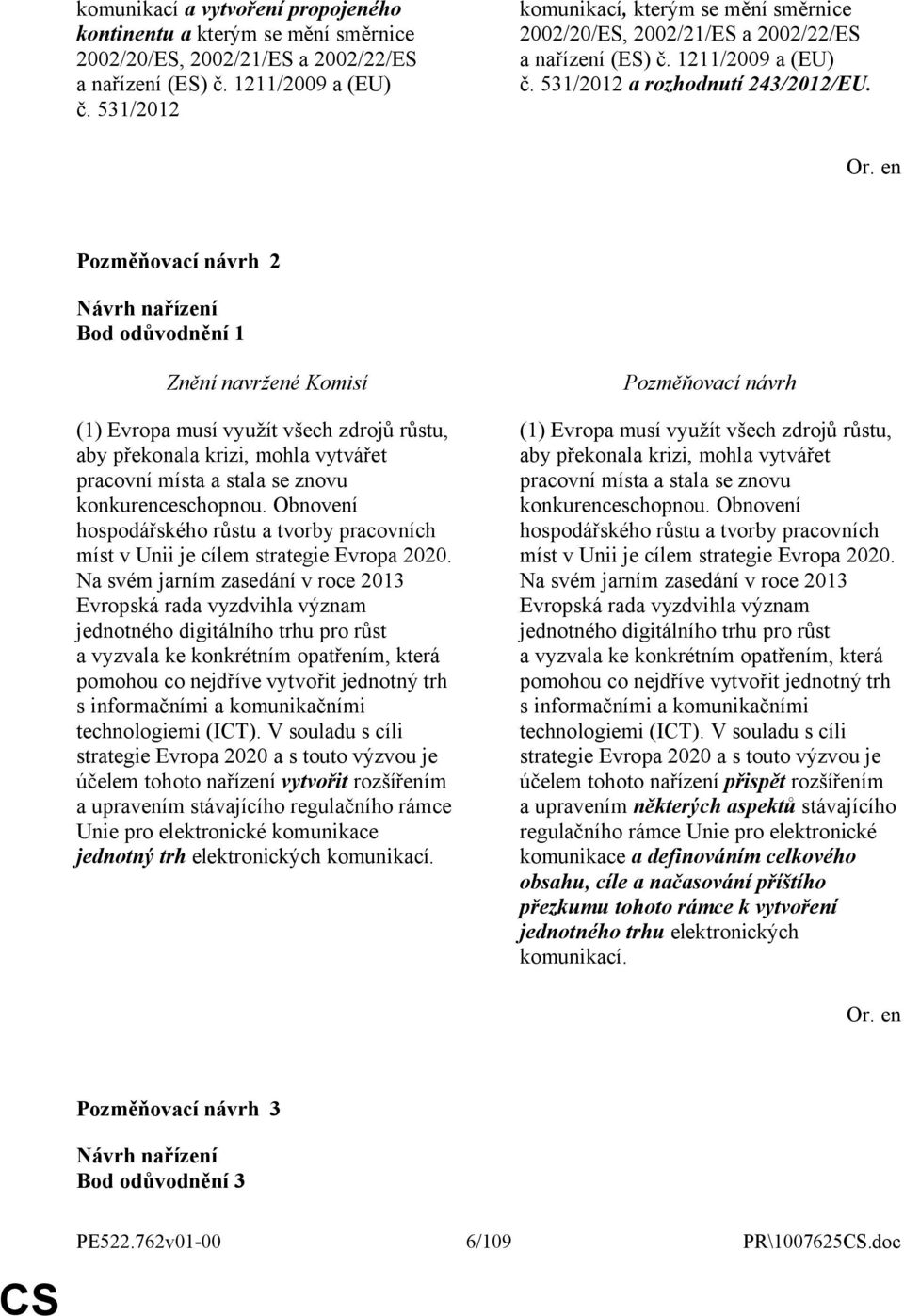 2 Bod odůvodnění 1 (1) Evropa musí využít všech zdrojů růstu, aby překonala krizi, mohla vytvářet pracovní místa a stala se znovu konkurenceschopnou.