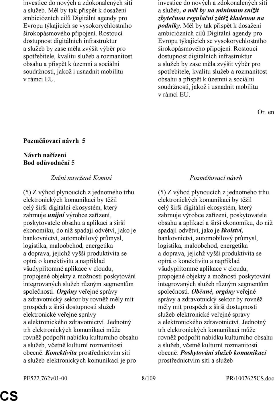 mobilitu v rámci EU. investice do nových a zdokonalených sítí a služeb, a měl by na minimum snížit zbytečnou regulační zátěž kladenou na podniky.