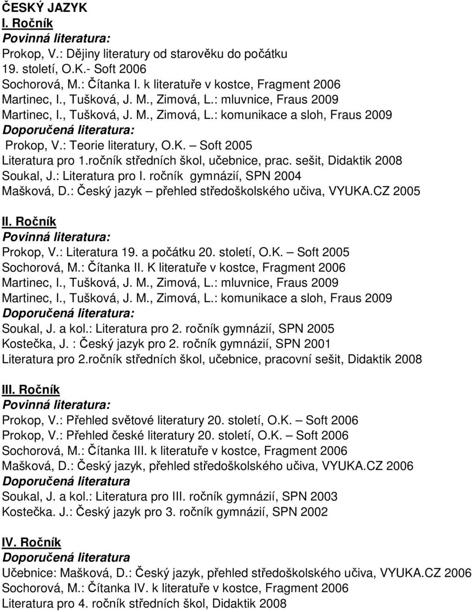 sešit, Didaktik 2008 Soukal, J.: Literatura pro I. ročník gymnázií, SPN 2004 Mašková, D.: Český jazyk přehled středoškolského učiva, VYUKA.CZ 2005 I Prokop, V.: Literatura 19. a počátku 20.